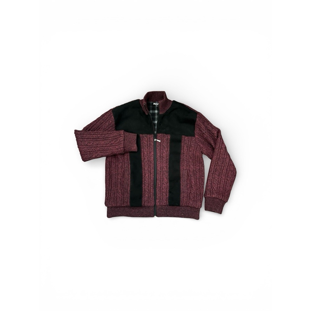 Inserch Sweater Full Zip Up Stand Collar Plaid Fleece Lined Mens 2XL‎ Knit Cosby